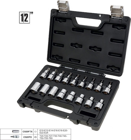Beta Битови ключове с Torx и Квадратно Гнездо 1/2'' Комплект 17бр