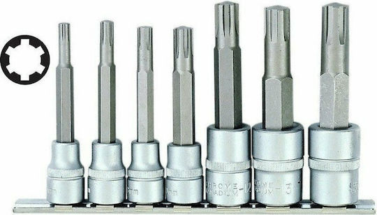 Force Lange Bit-Stecknüsse mit Bits Ribe und Antriebsvierkant 3/8'', 1/2'' Set 7Stück
