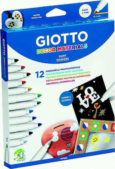 Giotto Decor Materials Σετ Μαρκαδόροι για Ξύλο, Γυαλί και Δέρμα 12τμχ