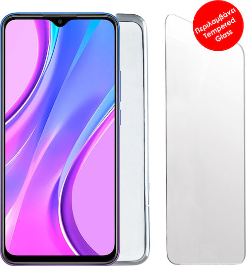 Volte-Tel Slimcolor Air Umschlag Rückseite Silikon Set mit Glas Weiß (Redmi 9)