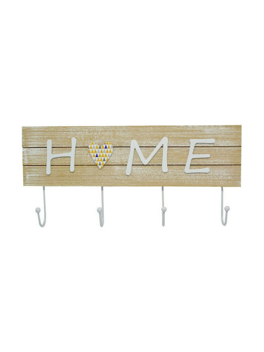 Ankor Κρεμάστρα Τοίχου Home Ξύλινη 4 Θέσεων Μπεζ 40x4.5x4.5cm