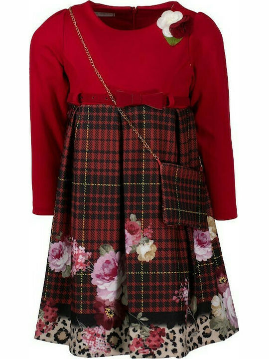 Εβίτα Παιδικό Φόρεμα Σετ με Αξεσουάρ Καρό Μακρυμάνικο Κόκκινο