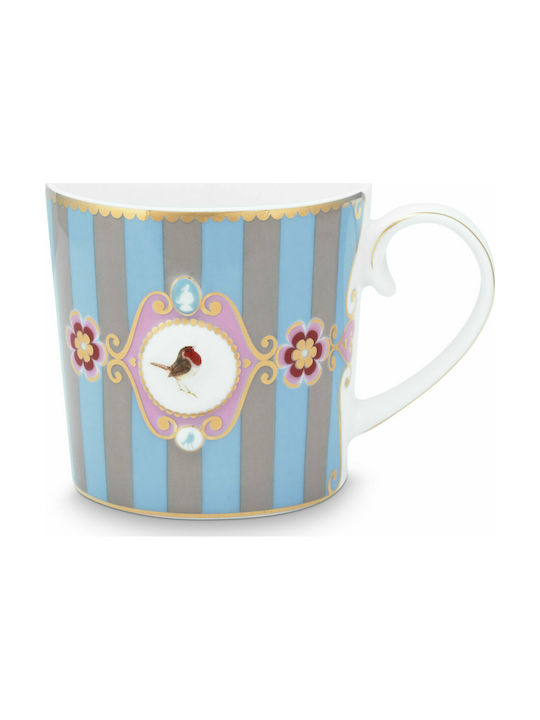 PiP Studio Love Birds Medallion Stripes Mug from Porcelain Blue-Khaki 150ml