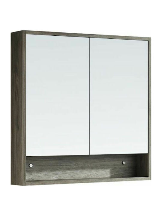 Gloria Figura Square Bathroom Mirror made of Solid Wood with Shelf & Cabinet 80x80cm Grey Graffiti