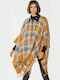 Checks Women's Poncho with Zipper Orange