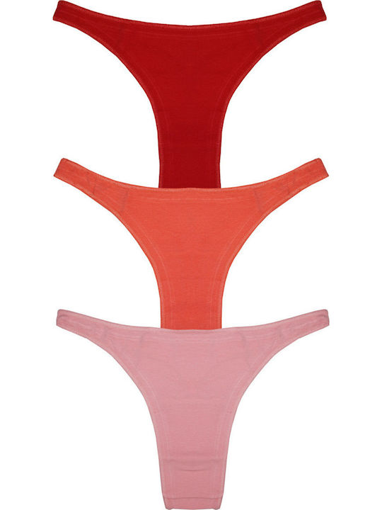 Helios Βαμβακερά Γυναικεία String 3Pack Red/Cor...