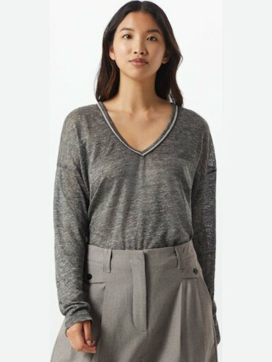 Pepe Jeans Lucy Damen Bluse Langärmelig mit V-Ausschnitt Gray