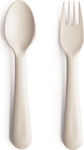 Mushie Set pentru bebeluși cu Furculiță Fork & Spoon din Plastic Ivory 2buc