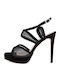 Fardoulis Platform Leather Women's Sandals Transparent 3086 Black with Thin High Heel