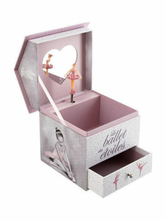 Atmosphera Ballerina Musical Jewellery Box with Drawer and Pink Mirror 14.3x14.2x16cm