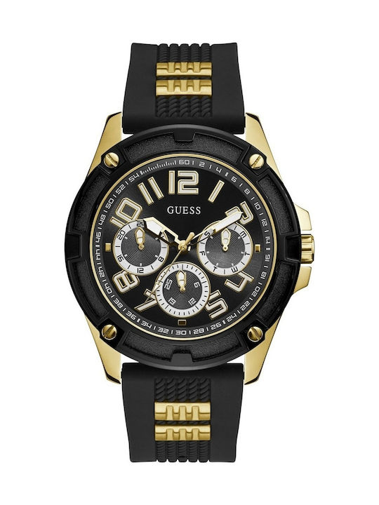 Guess Herrenuhr 46mm Automatisch mit Schwarz Kautschukarmband