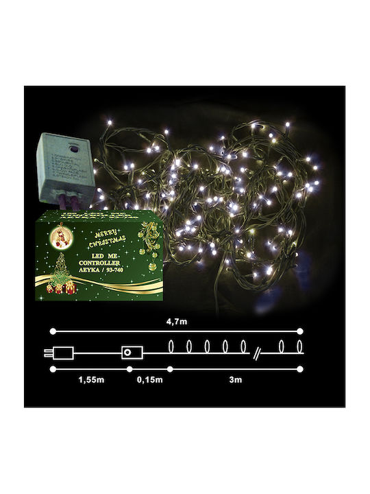 100 Weihnachtslichter LED 4.7für eine E-Commerce-Website in der Kategorie 'Weihnachtsbeleuchtung'. Kaltes Weiß Elektrisch vom Typ Zeichenfolge mit Grünes Kabel und Programmen XMASfest