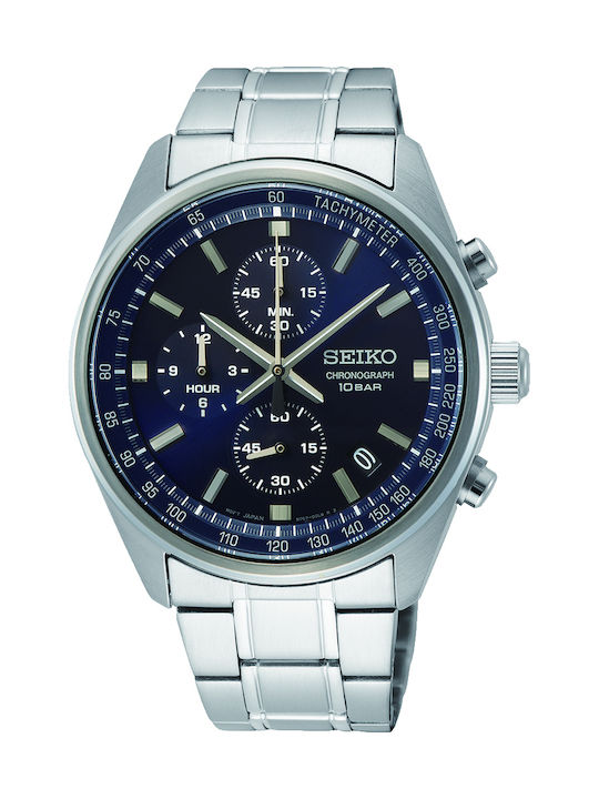 Seiko Conceptual Series Ανδρικό Ρολόι 41.5mm Χρονογράφος Μπαταρίας με Ασημί Μεταλλικό Μπρασελέ