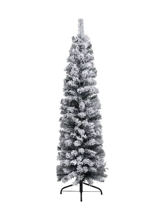 Χριστουγεννιάτικο Δέντρο Πράσινο Χιονισμένο Slim 150εκ με Μεταλλική Βάση