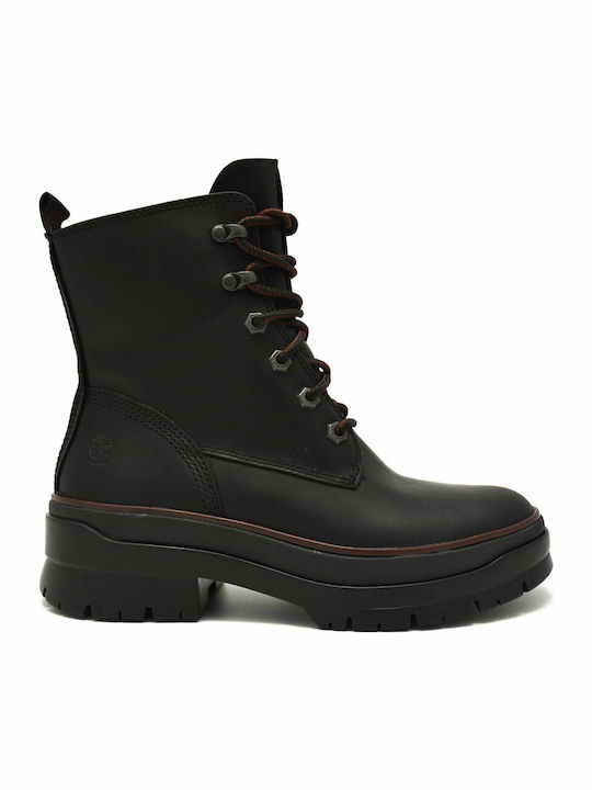 Malynn EK+ Waterproof Ghete Dama De Piele Bocanci Cu Toc Mediu Negri