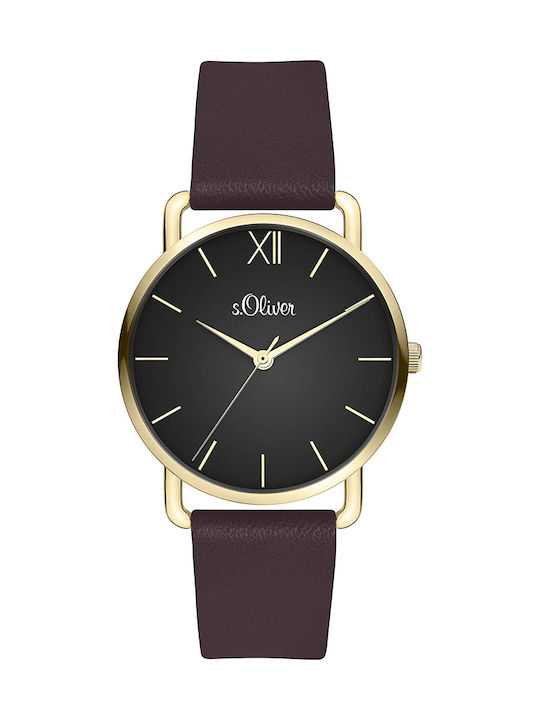 Damen Uhr mit Burgundisch Lederarmband SO-4154-LQ