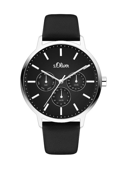 s.Oliver Women's Watch Chronograph with Black Leather Strap