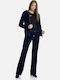 Sweatpants Flared Velvet Navy Blue