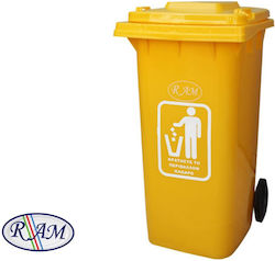 Ram Plastic Coș de gunoi Deșeuri Coșuri de gunoi cu roți 120lt Galbenț