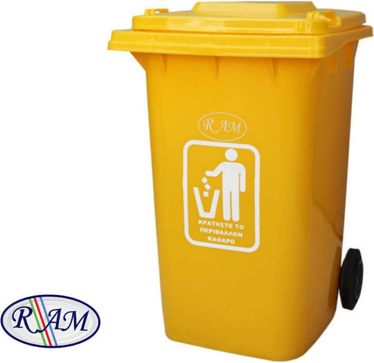 Ram Plastic Coș de gunoi Deșeuri Coșuri de gunoi cu roți 100lt Galbenț