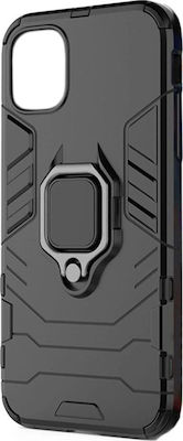 Hurtel Ring Armor Kickstand Plastic Back Cover Black (iPhone 12 / 12 Pro)