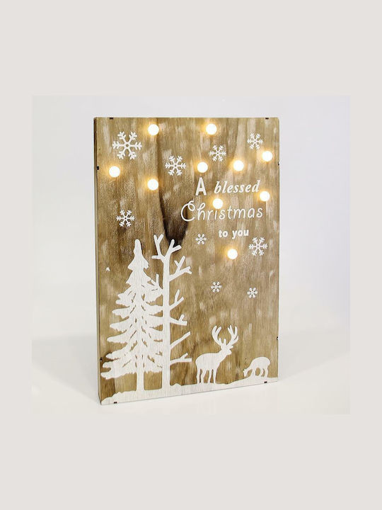 Eurolamp Christmas Wood Illuminated Frame Figure Beige Battery 40x27x5cm