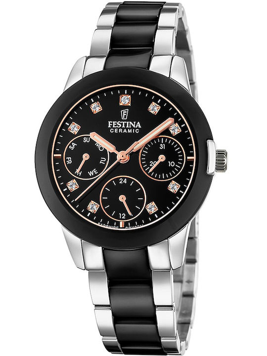 Festina Womens Watch 35mm Chronograph Battery With Silver Steel Bracelet