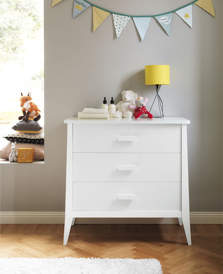 Lab 055 Baby Dresser with 3 Drawers White 94x50x92cm