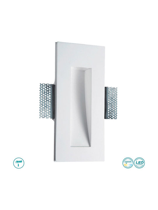 Viokef Aster Rectangle Plaster Recessed Spot with Integrated LED and Warm White Light 1W 75lm White 11x25cm. 1pcs
