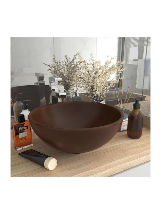 vidaXL Vessel Sink Ceramic 32.5x32.5x14cm Brown