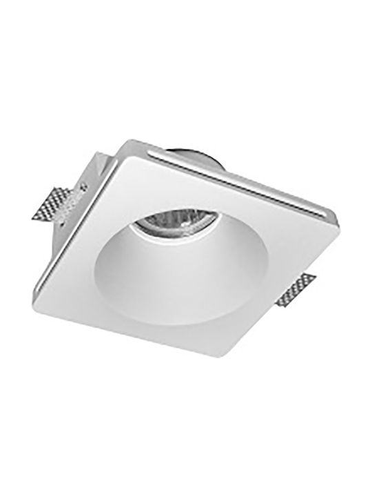 Adeleq Square Plaster Recessed Spot with Socket GU10 White 12x12cm.