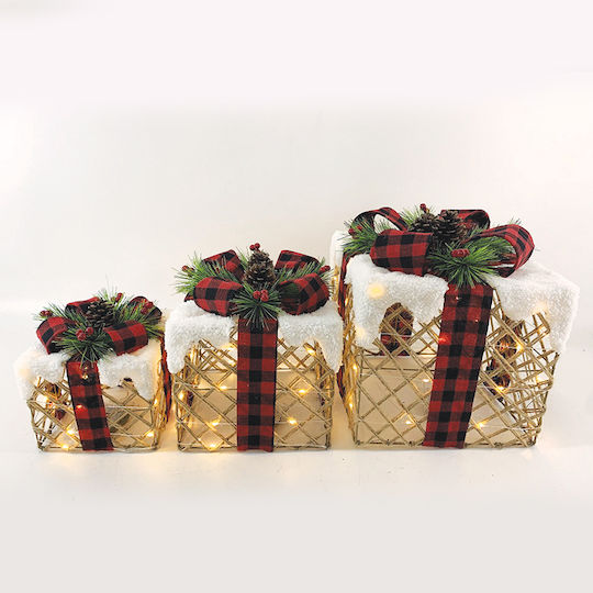 Aca Beleuchtet Weihnachtliche Stoff Figur Box Gold 3Stück