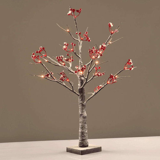 Illuminated Snowy Wooden Christmas Decorative Tree Mulberry Natural Appearance 60cm Outdoor Power Red Snow Red Berry Tree