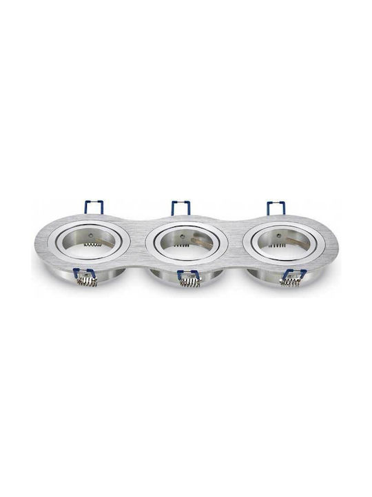 V-TAC Rechteckig Metallisch Rahmen für Spots GU10 MR16 Dreifach verstellbar Silber 25.5x9.1cm.