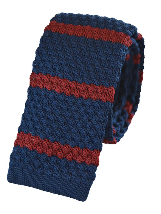 Gestrickte Krawatte blau mit rot