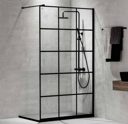 Devon Iwis Decor Walk-in Διαχωριστικό Ντουζιέρας 100x200cm Clean Glass Black Matt
