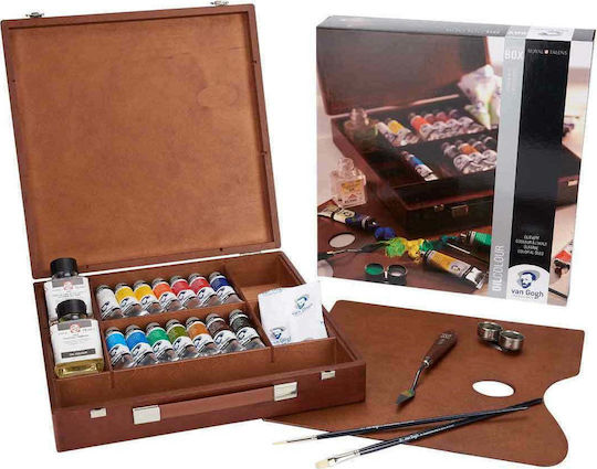 Royal Talens Van Gogh Inspiration Oil Colour Box Painting Set in Case Brown 10x10cm