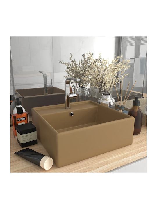 vidaXL Vessel Sink Ceramic 41x41x15cm Beige