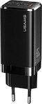 Usams Ladegerät ohne Kabel mit USB-A Anschluss und 2 USB-C Anschlüsse 65W Schwarzs (US-CC110)