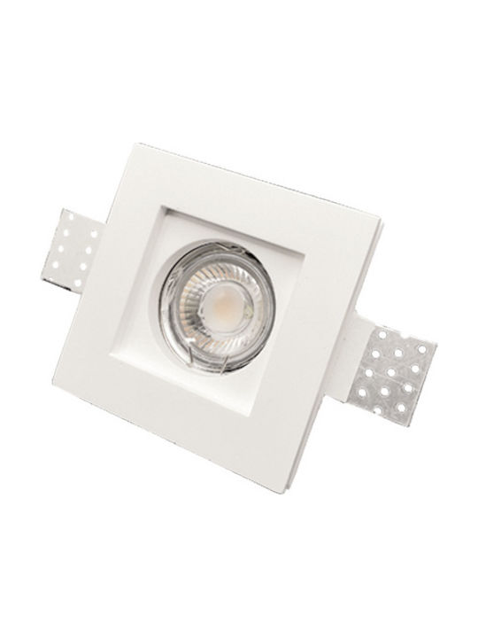 Inlight Square Plaster Recessed Spot with Socket GU10 White 10x10cm.
