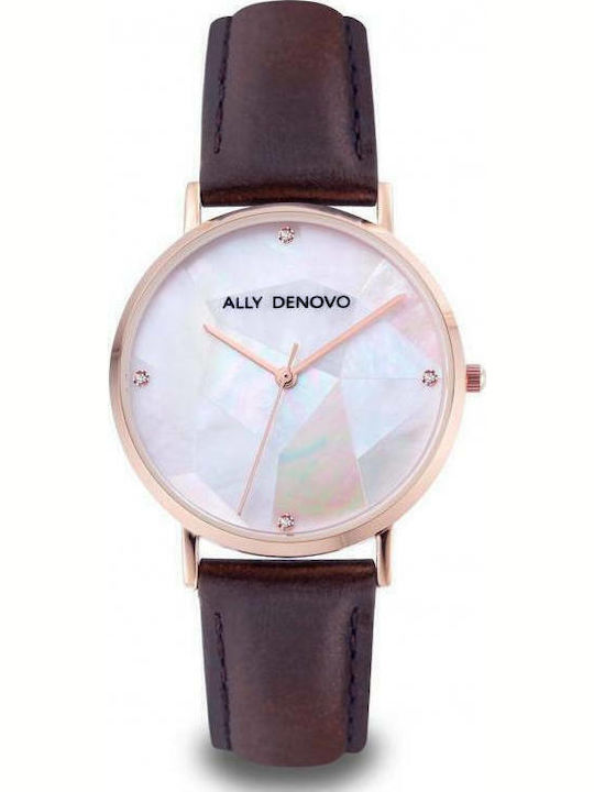 Ally Denovo Gaia Pearl Women's Watch with Brown Leather Strap Ally Denovo Gaia Pearl Women's Watch with Brown Leather Strap