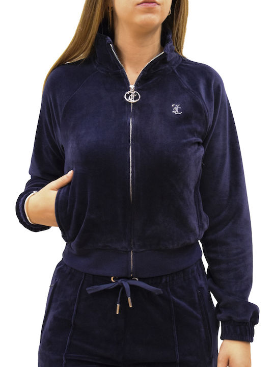 Damen Sweatshirtjacke Samt Marineblau