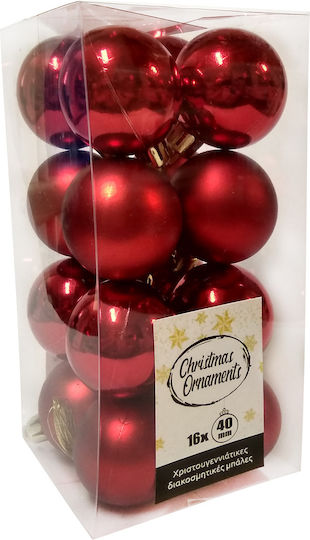 Hanging Ball Ornament Ornament Plastic Red 4cm Set 16pcs