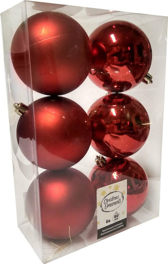 Hanging Ball Ornament Ornament Plastic Red 8cm Set 6pcs