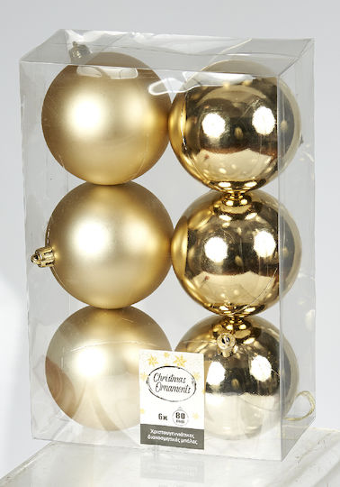 Hanging Ball Ornament Ornament Plastic Gold with Glitter 8cm Set 6pcs