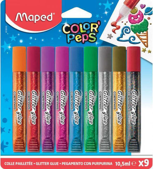 Maped Color'Peps Κόλλα Glitter Πολύχρωμη 10.5ml Σετ 9τμχ