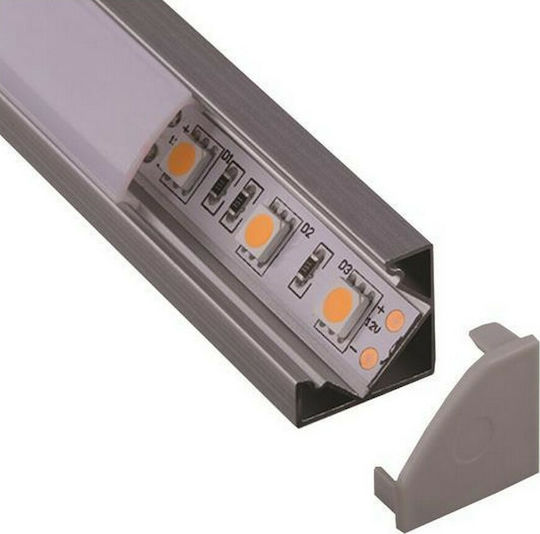 Eurolamp Εξωτερικό Προφίλ Αλουμινίου Ταινίας LED Γωνιακό με Οπάλ Κάλυμμα 200x2.6x1.8εκ.