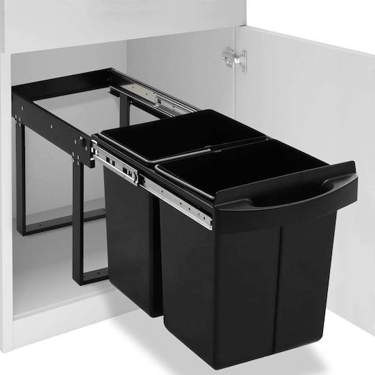 vidaXL Soft Close Recycling Waste Bin For Cabinet Plastic Black 48lt