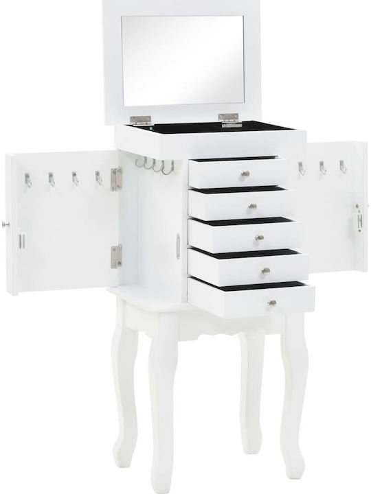 vidaXL Wooden Jewellery Box with Drawer & Mirror White 27x20x57cm