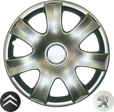 Croatia Cover Car Hubcap Set Peugeot 107/206+ with Peugeot Emblem 14" 4pcs Silver